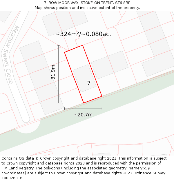 7, ROW MOOR WAY, STOKE-ON-TRENT, ST6 8BP: Plot and title map