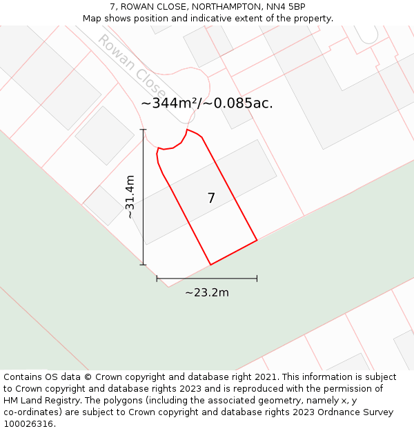 7, ROWAN CLOSE, NORTHAMPTON, NN4 5BP: Plot and title map