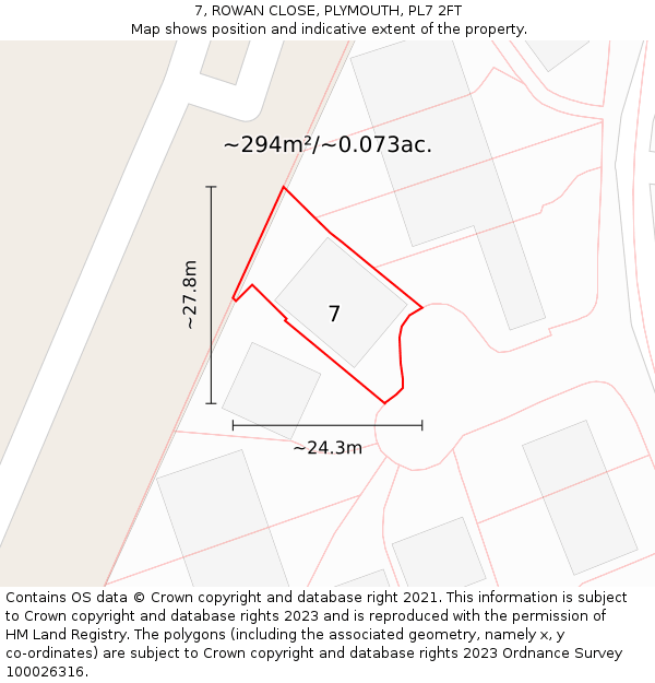 7, ROWAN CLOSE, PLYMOUTH, PL7 2FT: Plot and title map