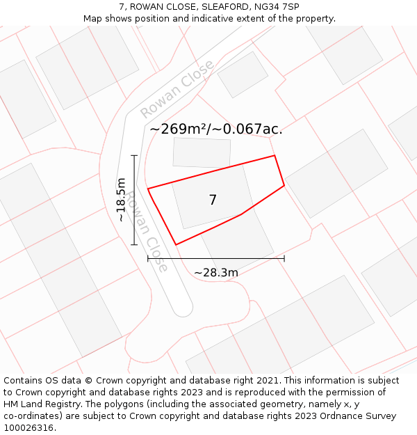 7, ROWAN CLOSE, SLEAFORD, NG34 7SP: Plot and title map