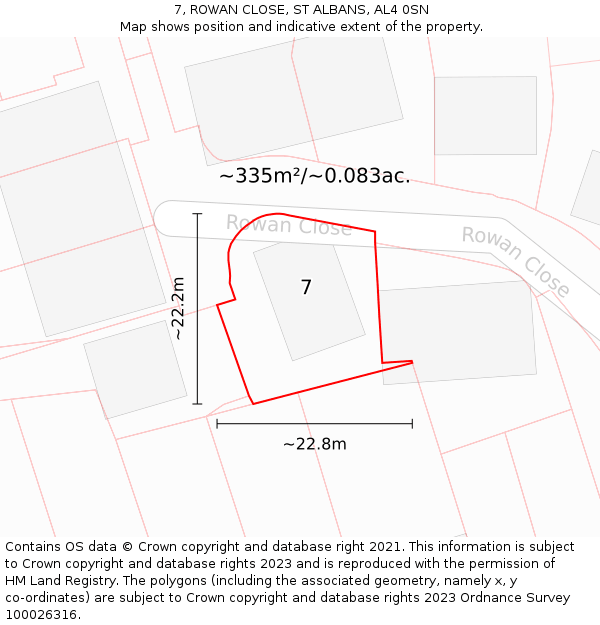 7, ROWAN CLOSE, ST ALBANS, AL4 0SN: Plot and title map