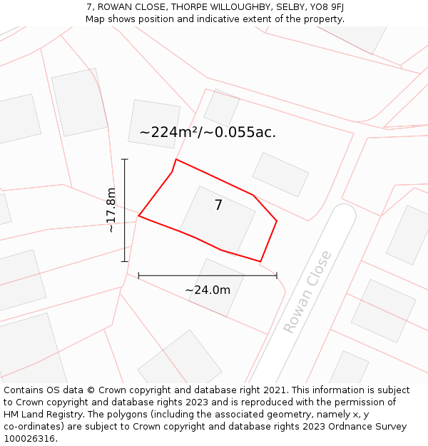 7, ROWAN CLOSE, THORPE WILLOUGHBY, SELBY, YO8 9FJ: Plot and title map