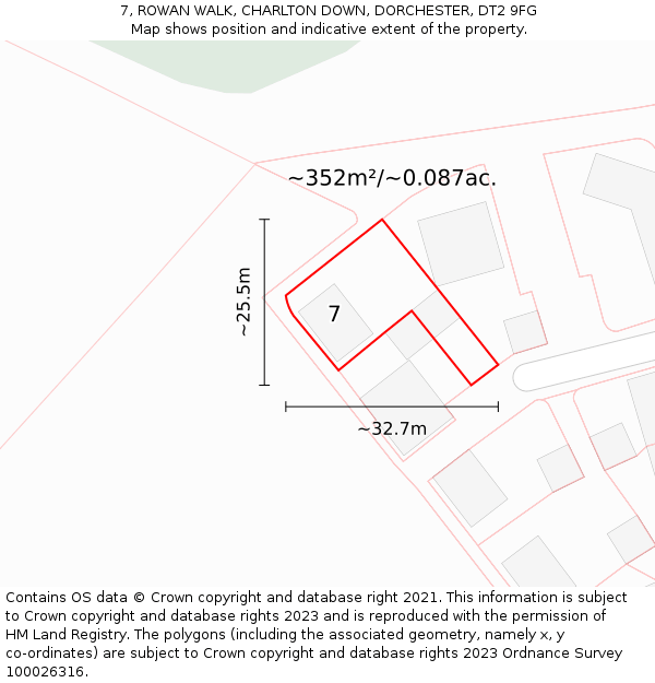 7, ROWAN WALK, CHARLTON DOWN, DORCHESTER, DT2 9FG: Plot and title map