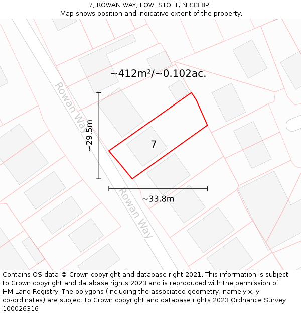 7, ROWAN WAY, LOWESTOFT, NR33 8PT: Plot and title map