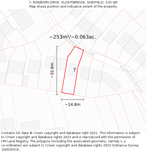 7, ROWBORN DRIVE, OUGHTIBRIDGE, SHEFFIELD, S35 0JR: Plot and title map