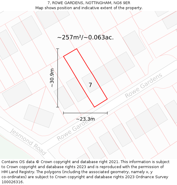 7, ROWE GARDENS, NOTTINGHAM, NG6 9ER: Plot and title map