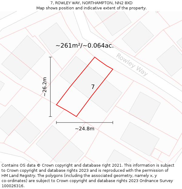 7, ROWLEY WAY, NORTHAMPTON, NN2 8XD: Plot and title map