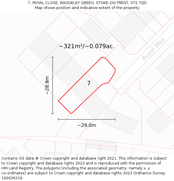 7, ROYAL CLOSE, BADDELEY GREEN, STOKE-ON-TRENT, ST2 7QD: Plot and title map