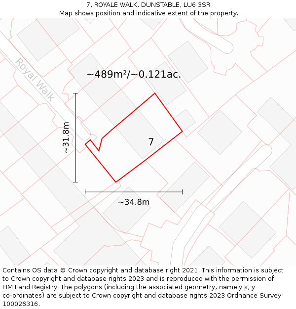 7, ROYALE WALK, DUNSTABLE, LU6 3SR: Plot and title map