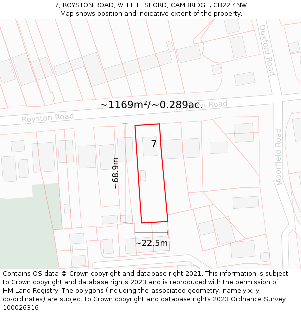 7, ROYSTON ROAD, WHITTLESFORD, CAMBRIDGE, CB22 4NW: Plot and title map