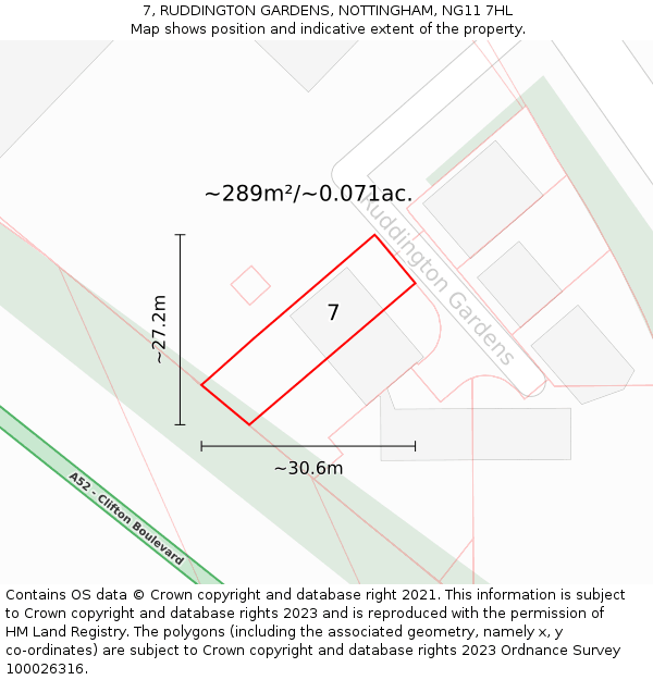 7, RUDDINGTON GARDENS, NOTTINGHAM, NG11 7HL: Plot and title map