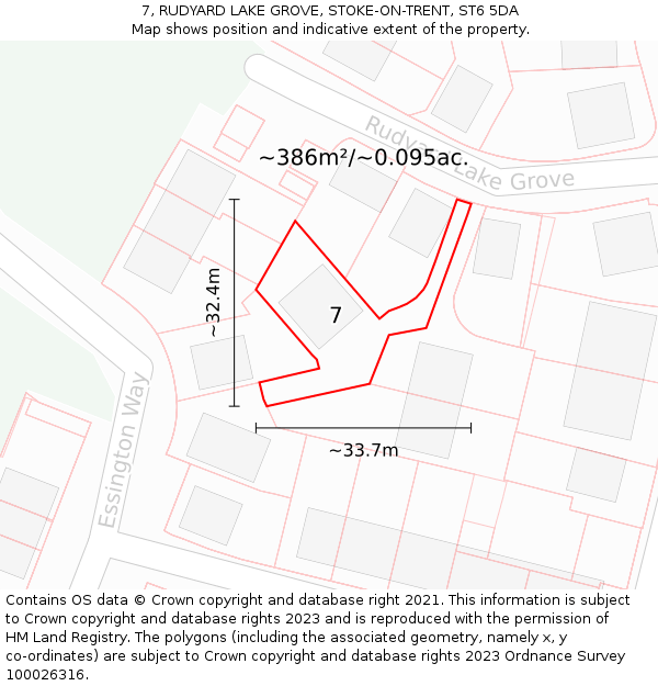 7, RUDYARD LAKE GROVE, STOKE-ON-TRENT, ST6 5DA: Plot and title map