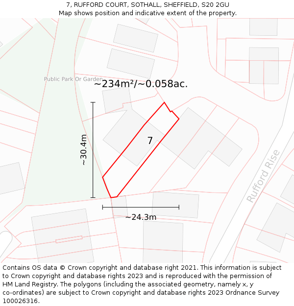 7, RUFFORD COURT, SOTHALL, SHEFFIELD, S20 2GU: Plot and title map