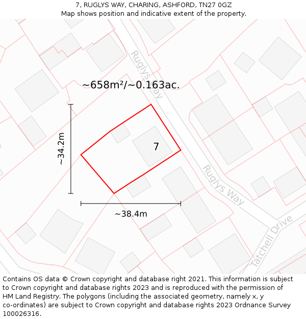 7, RUGLYS WAY, CHARING, ASHFORD, TN27 0GZ: Plot and title map