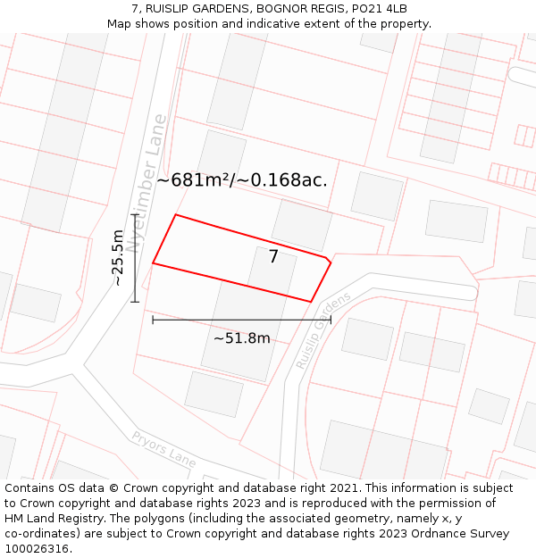 7, RUISLIP GARDENS, BOGNOR REGIS, PO21 4LB: Plot and title map