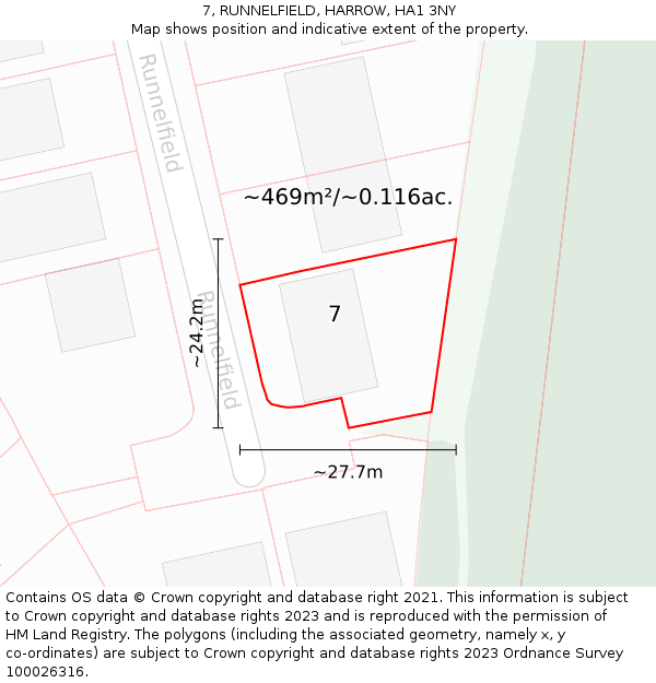 7, RUNNELFIELD, HARROW, HA1 3NY: Plot and title map