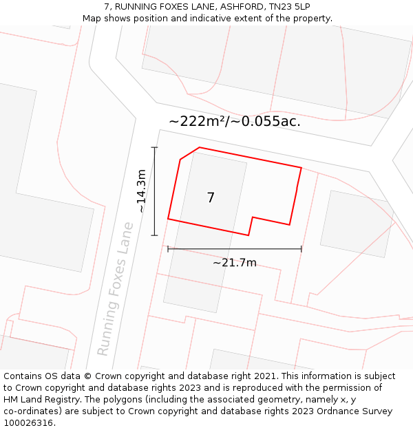 7, RUNNING FOXES LANE, ASHFORD, TN23 5LP: Plot and title map