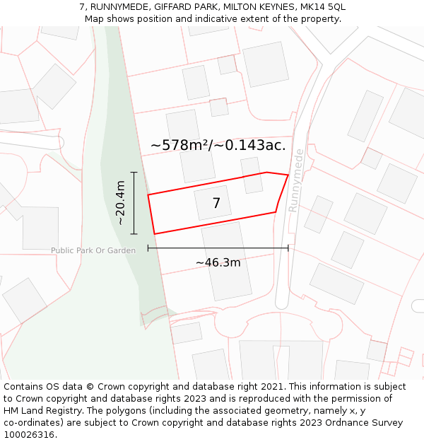 7, RUNNYMEDE, GIFFARD PARK, MILTON KEYNES, MK14 5QL: Plot and title map