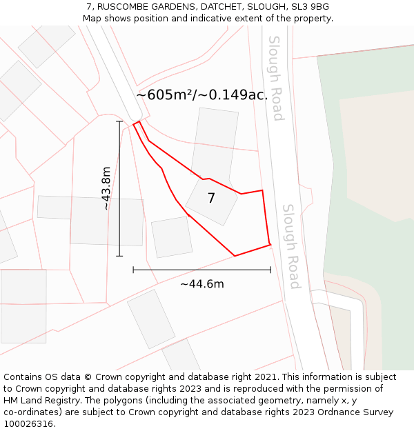 7, RUSCOMBE GARDENS, DATCHET, SLOUGH, SL3 9BG: Plot and title map