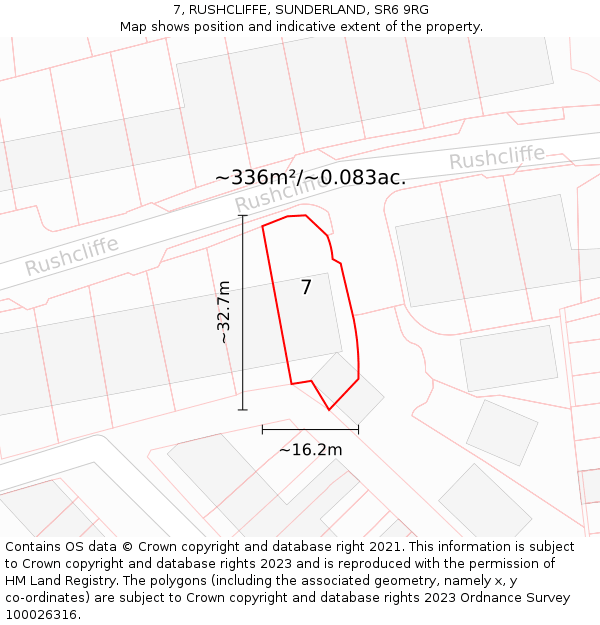 7, RUSHCLIFFE, SUNDERLAND, SR6 9RG: Plot and title map