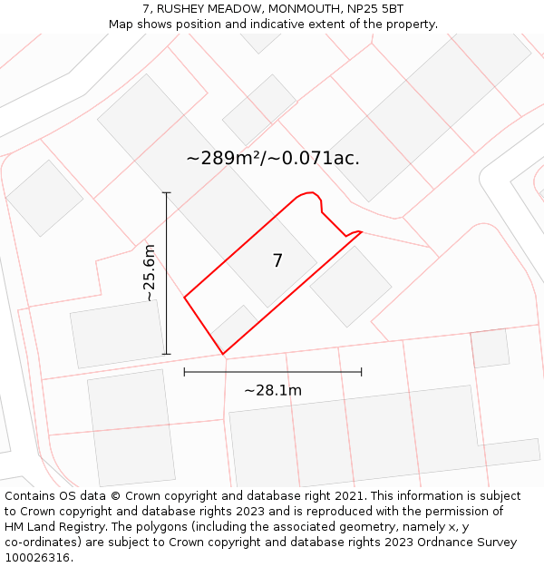 7, RUSHEY MEADOW, MONMOUTH, NP25 5BT: Plot and title map