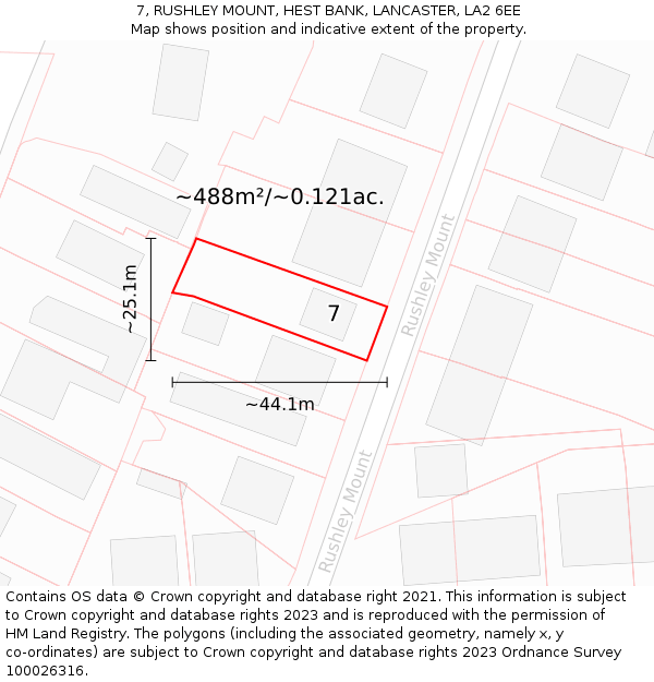 7, RUSHLEY MOUNT, HEST BANK, LANCASTER, LA2 6EE: Plot and title map