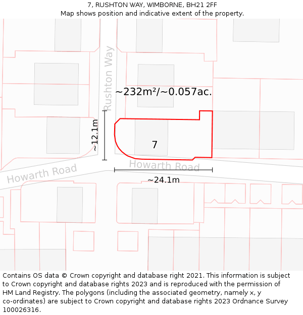 7, RUSHTON WAY, WIMBORNE, BH21 2FF: Plot and title map