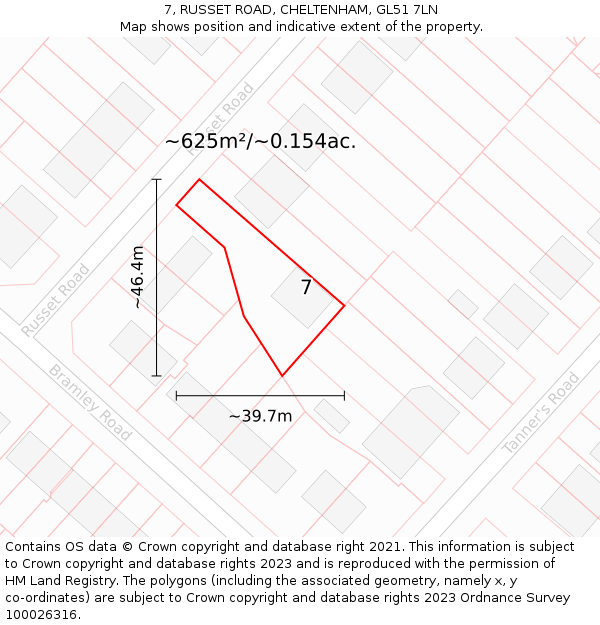 7, RUSSET ROAD, CHELTENHAM, GL51 7LN: Plot and title map