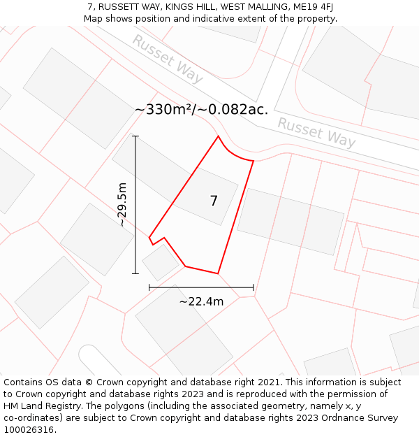 7, RUSSETT WAY, KINGS HILL, WEST MALLING, ME19 4FJ: Plot and title map