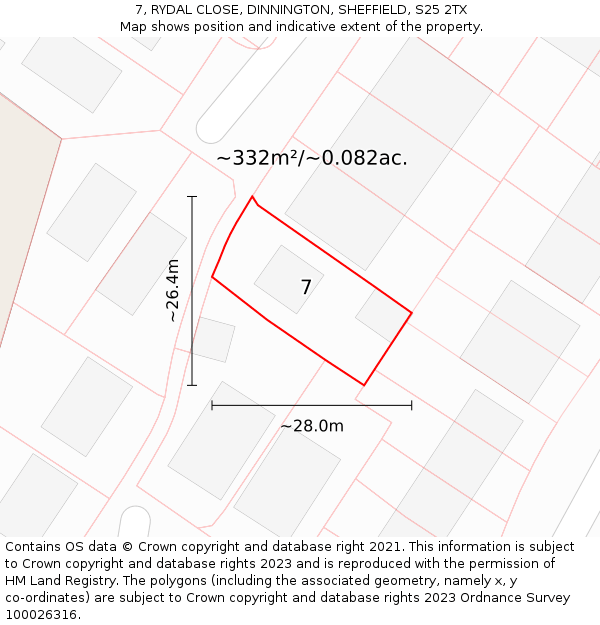 7, RYDAL CLOSE, DINNINGTON, SHEFFIELD, S25 2TX: Plot and title map