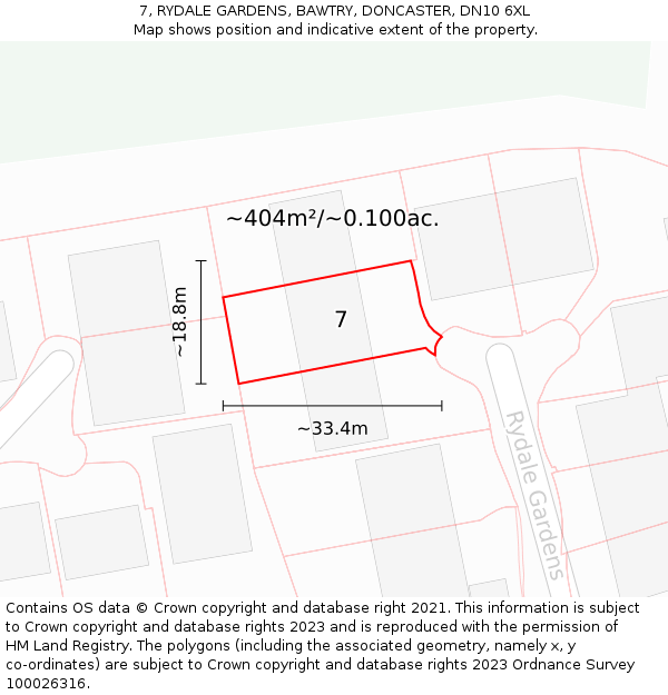 7, RYDALE GARDENS, BAWTRY, DONCASTER, DN10 6XL: Plot and title map