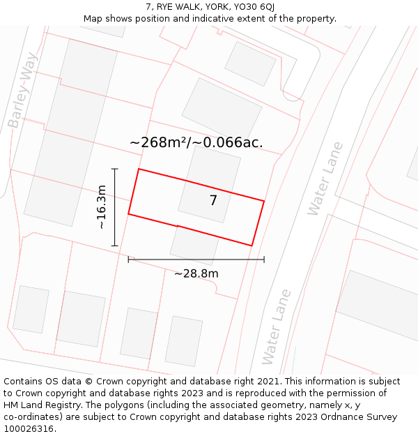 7, RYE WALK, YORK, YO30 6QJ: Plot and title map