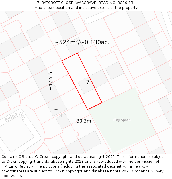 7, RYECROFT CLOSE, WARGRAVE, READING, RG10 8BL: Plot and title map