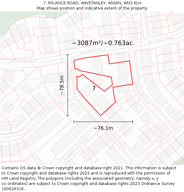 7, RYLANCE ROAD, WINSTANLEY, WIGAN, WN3 6LH: Plot and title map