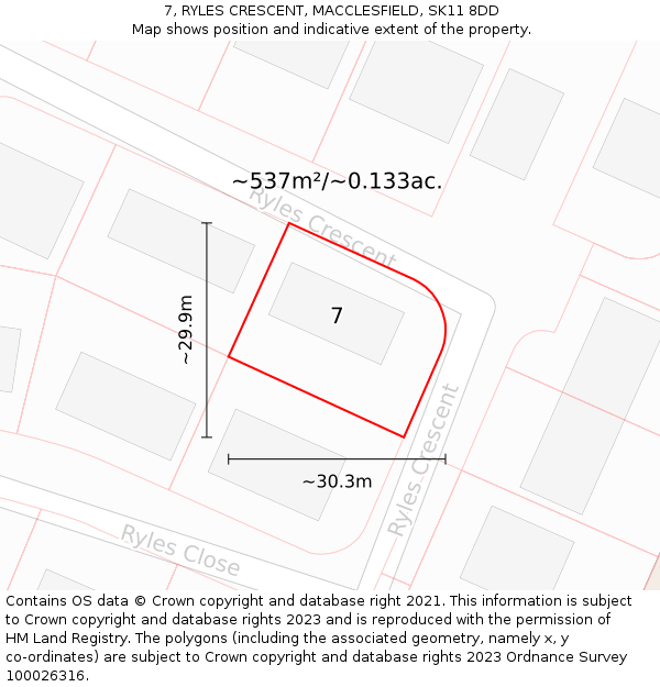 7, RYLES CRESCENT, MACCLESFIELD, SK11 8DD: Plot and title map