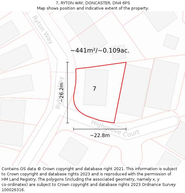 7, RYTON WAY, DONCASTER, DN4 6PS: Plot and title map