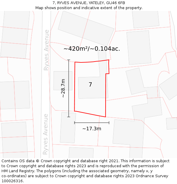 7, RYVES AVENUE, YATELEY, GU46 6FB: Plot and title map