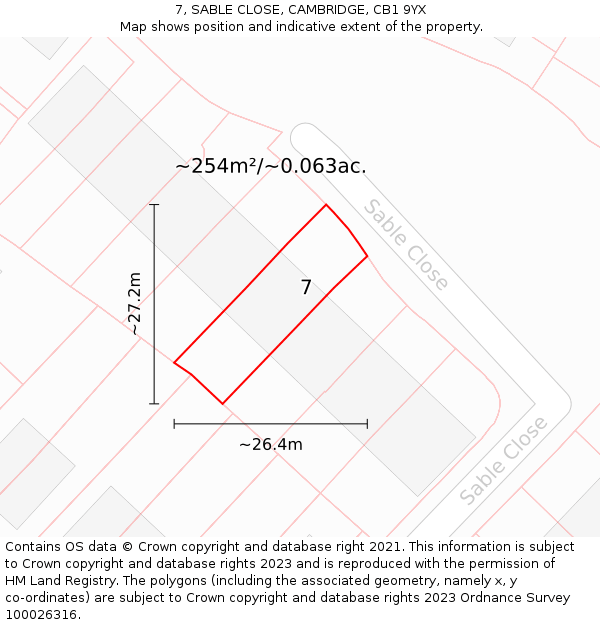 7, SABLE CLOSE, CAMBRIDGE, CB1 9YX: Plot and title map