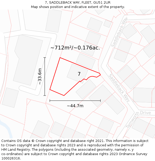 7, SADDLEBACK WAY, FLEET, GU51 2UR: Plot and title map