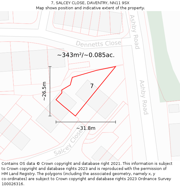 7, SALCEY CLOSE, DAVENTRY, NN11 9SX: Plot and title map