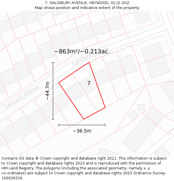 7, SALISBURY AVENUE, HEYWOOD, OL10 2NZ: Plot and title map