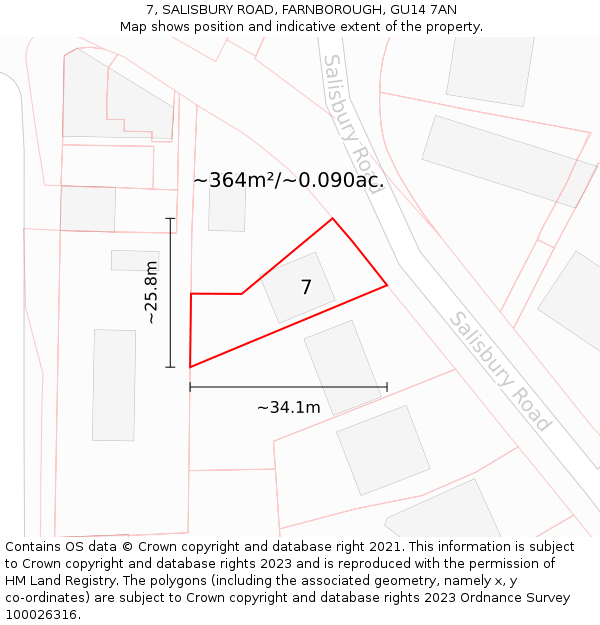 7, SALISBURY ROAD, FARNBOROUGH, GU14 7AN: Plot and title map