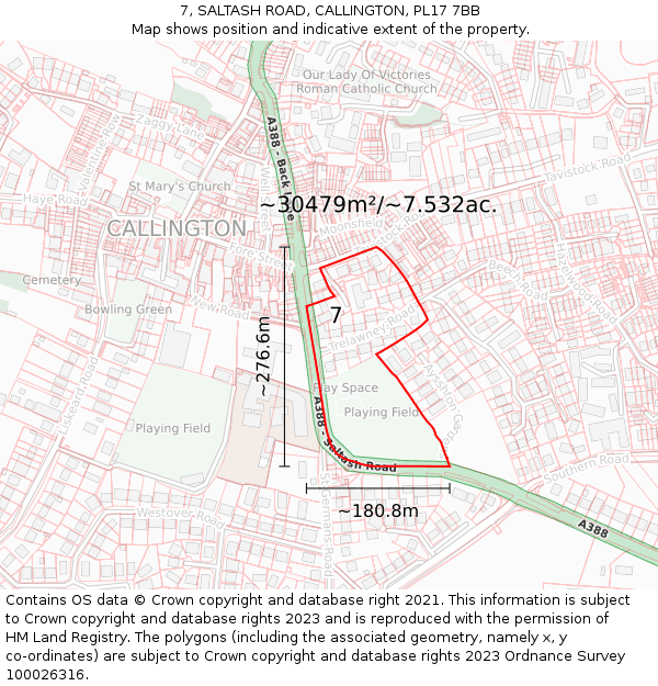 7, SALTASH ROAD, CALLINGTON, PL17 7BB: Plot and title map