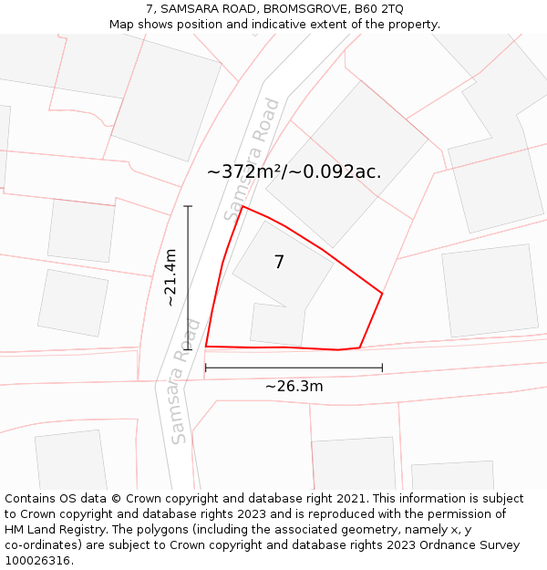 7, SAMSARA ROAD, BROMSGROVE, B60 2TQ: Plot and title map