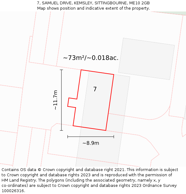 7, SAMUEL DRIVE, KEMSLEY, SITTINGBOURNE, ME10 2GB: Plot and title map