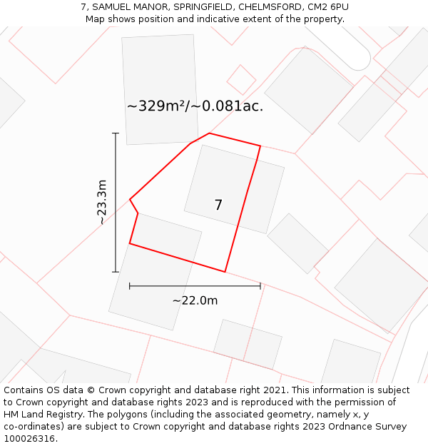 7, SAMUEL MANOR, SPRINGFIELD, CHELMSFORD, CM2 6PU: Plot and title map