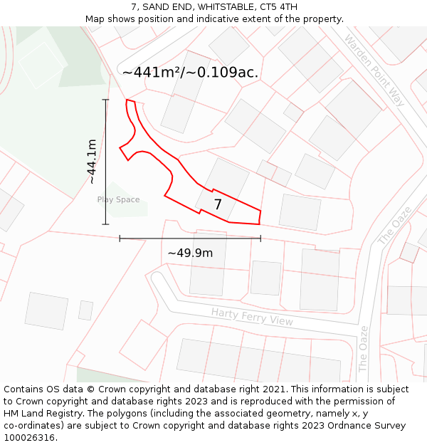 7, SAND END, WHITSTABLE, CT5 4TH: Plot and title map