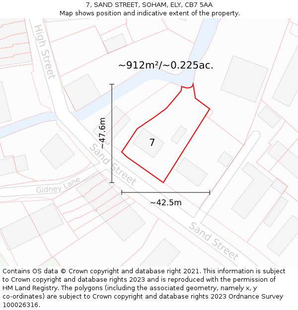 7, SAND STREET, SOHAM, ELY, CB7 5AA: Plot and title map