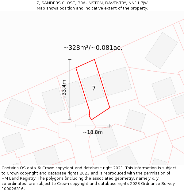 7, SANDERS CLOSE, BRAUNSTON, DAVENTRY, NN11 7JW: Plot and title map