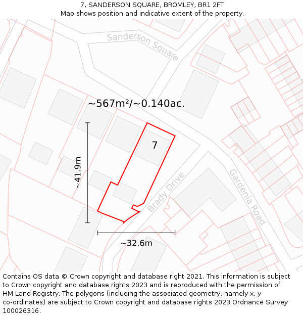 7, SANDERSON SQUARE, BROMLEY, BR1 2FT: Plot and title map